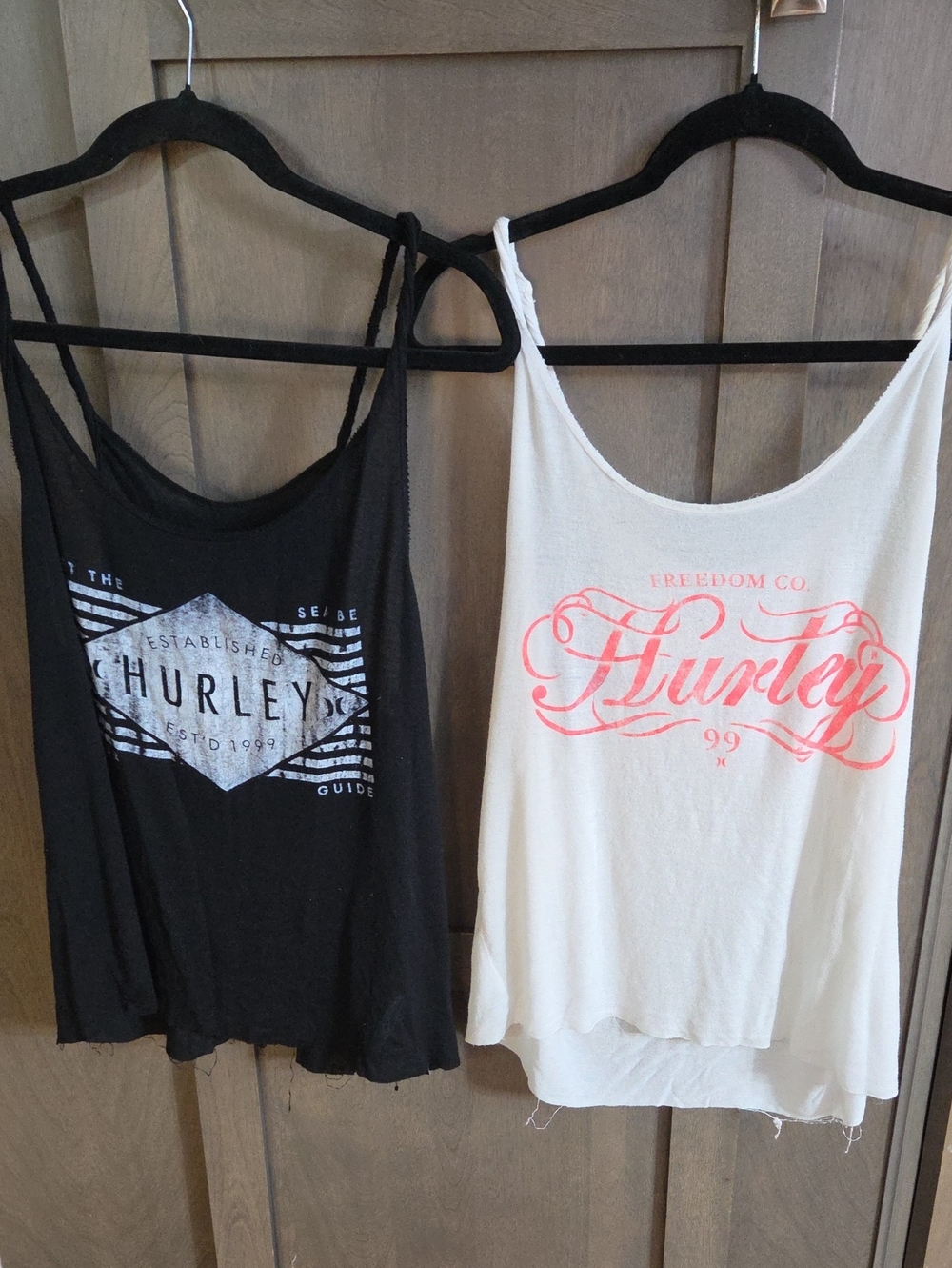 Hurley Women's Camisole Tanks in Black and White with Pink Logo